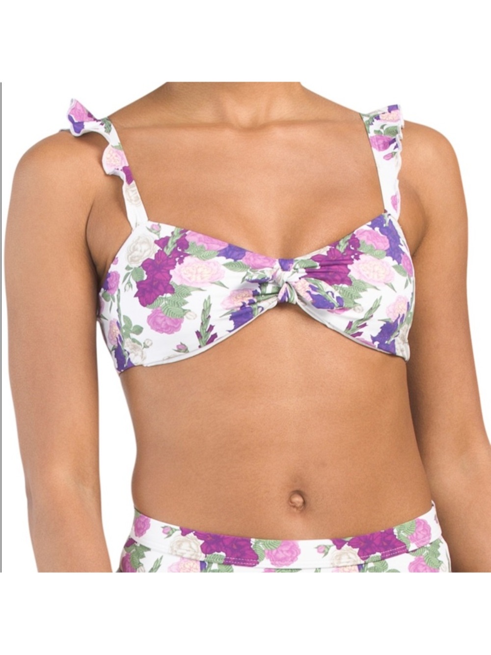 Dippin' Daisy's White Floral Bikini Top with Purple Flowers